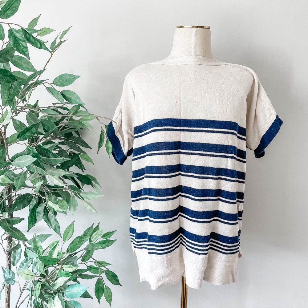 Chico’s Striped Drop Shoulder Short Sleeve Sweater